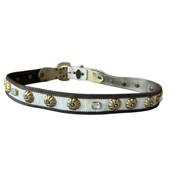 Vintage Sand Castle NY white leather belt studded studs embellished womens med - Picture 9 of 15